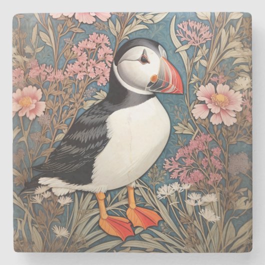 Puffin en Zee Thrift Flowers William Morris Stenen Onderzetter (Voorkant)