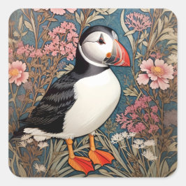 Puffin en Zee Thrift Flowers William Morris Vierkante Sticker