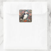 Puffin en Zee Thrift Flowers William Morris Vierkante Sticker (Tas)