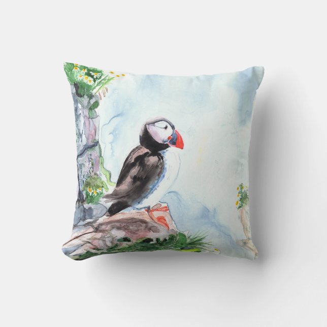 Puffin Fine Art-Waterverf Kussen (Voorkant)