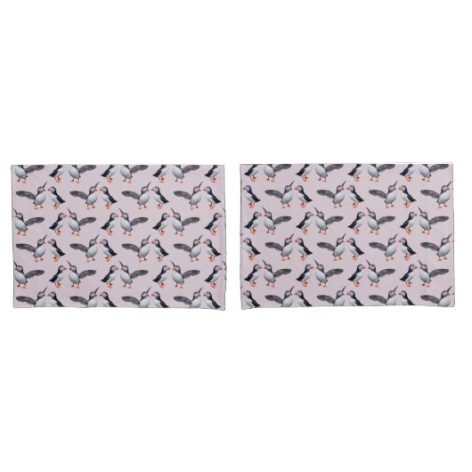 Puffin Frenzy Pillowcases (Stusty Pink) Kussensloop (Voorkant-Set)