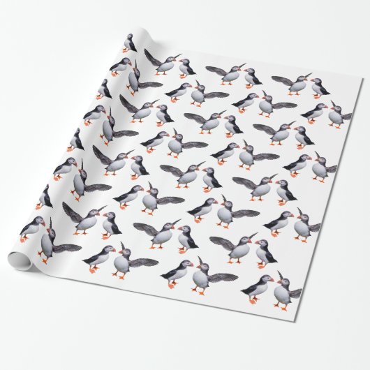 Puffin Frenzy Wrapping Paper Cadeaupapier (Uitgerold)