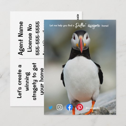 puffin geweldige makelaarsmakelaar marketing postc briefkaart (Voorkant / Achterkant)