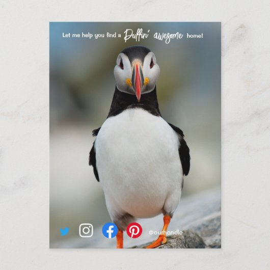 puffin geweldige makelaarsmakelaar marketing postc briefkaart (Voorkant)