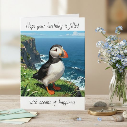 Puffin Happy Birthday Wishes Kaart
