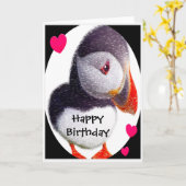 Puffin Hearts Happy Birthday Kaart (Gele Bloem)