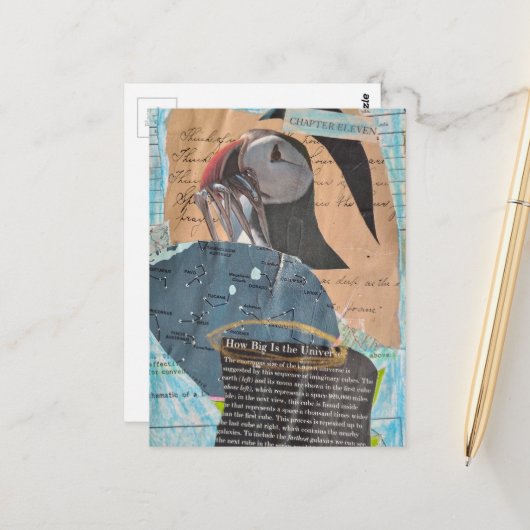 Puffin Hoofdstuk Elf Mixed Media Collage Briefkaart (Voorkant / Achterkant in situ)