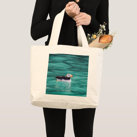 Puffin in Resurrection Bay, Alaska Grote Tote Bag (Voorkant (product))