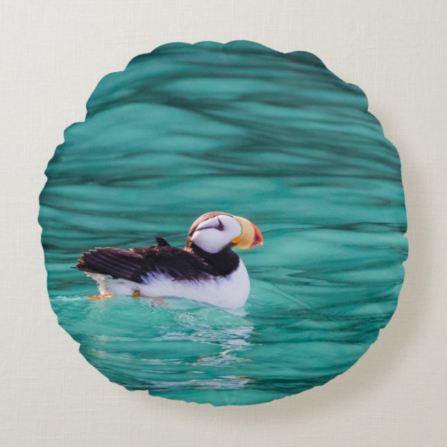 Puffin in Resurrection Bay, Alaska Rond Kussen (Voorkant)