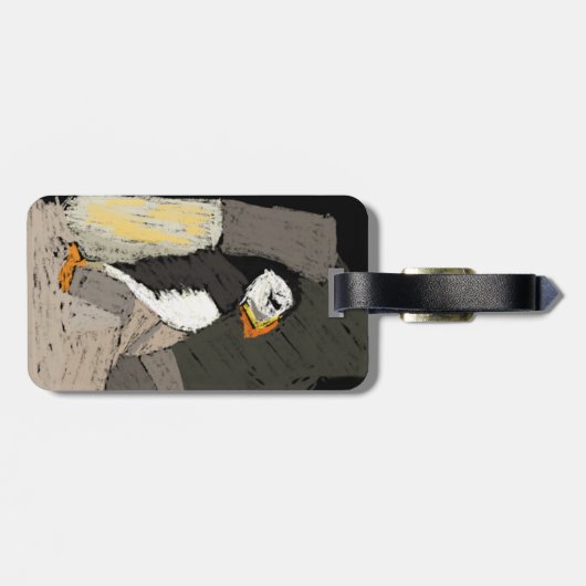 Puffin in Rocks Drawing Bagagelabel (Achterkant horizontaal)