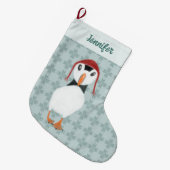 Puffin in Winter Pet Gepersonaliseerd Grote Kerstsok (Voorkant (Hangend))