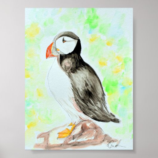 Puffin-inkt en Waterverf schilderen Poster (Voorkant)