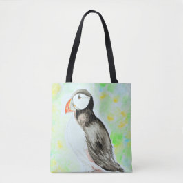 Puffin-inkt en Waterverf schilderen Tote Bag