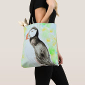 Puffin-inkt en Waterverf schilderen Tote Bag (Dichtbij)