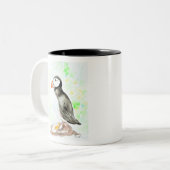 Puffin-inkt en Waterverf schilderen Tweekleurige Koffiemok (Voorkant links)