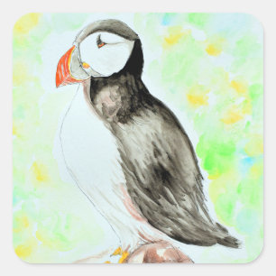Puffin-inkt en Waterverf schilderen Vierkante Sticker