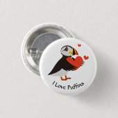 Puffin Love Red Hearts Button (Voorkant /achterkant)