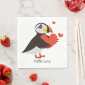 Puffin Love Red Hearts Design Napkins Servet (Insitu)