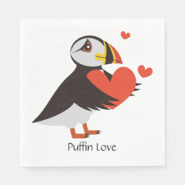 Puffin Love Red Hearts Design Napkins Servet