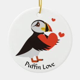 Puffin Love Red Hearts Ornament