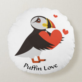 Puffin Love Red Hearts Rond Kussen