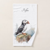 Puffin op een Rock Waterverf, op maat Bad Handdoek (Handdoek)