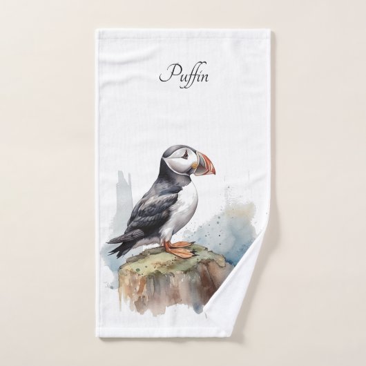 Puffin op een Rock Waterverf, op maat Bad Handdoek (Handdoek)