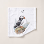 Puffin op een Rock Waterverf, op maat Bad Handdoek (Wasdoekje)
