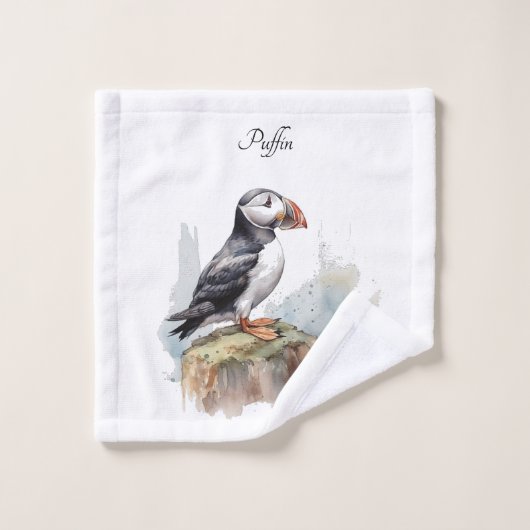 Puffin op een Rock Waterverf, op maat Bad Handdoek (Wasdoekje)