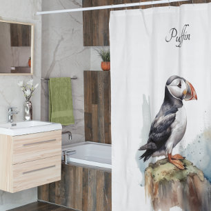 Puffin op een Rock Waterverf, op maat Douchegordijn