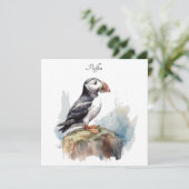 Puffin op een Rock Waterverf, op maat Feestdagenkaart (Staand voorkant)