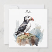 Puffin op een Rock Waterverf, op maat Feestdagenkaart (Voorkant)
