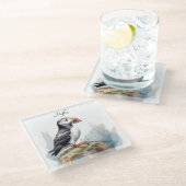 Puffin op een Rock Waterverf, op maat Glazen Onderzetter (Schuin)