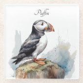Puffin op een Rock Waterverf, op maat Glazen Onderzetter (Voorkant)
