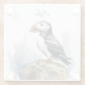 Puffin op een Rock Waterverf, op maat Glazen Onderzetter (Achterkant)