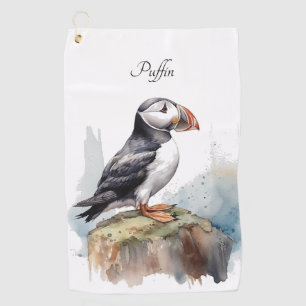 Puffin op een Rock Waterverf, op maat Golfhanddoek