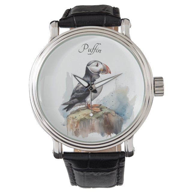 Puffin op een Rock Waterverf, op maat Horloge (Voorkant)