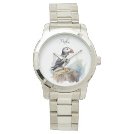 Puffin op een Rock Waterverf, op maat Horloge