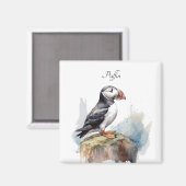 Puffin op een Rock Waterverf, op maat Magneet (Voorkant / Achterkant)