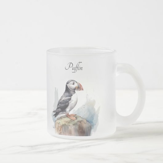 Puffin op een Rock Waterverf, op maat Matglas Koffiemok (Rechts)