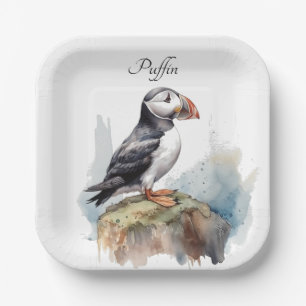 Puffin op een Rock Waterverf, op maat Papieren Bordje