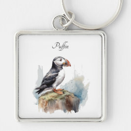 Puffin op een Rock Waterverf, op maat Sleutelhanger