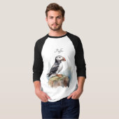 Puffin op een Rock Waterverf, op maat T-shirt (Voorkant volledig)