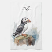 Puffin op een Rock Waterverf, op maat Theedoek (Verticaal)