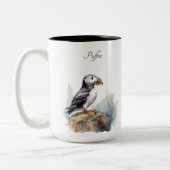 Puffin op een Rock Waterverf, op maat Tweekleurige Koffiemok (Links)