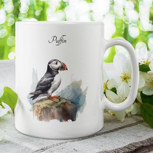 Puffin op een Rock Waterverf, op maat Tweekleurige Koffiemok