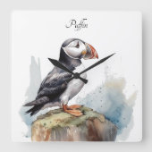 Puffin op een Rock Waterverf, op maat Vierkante Klok (Voorkant)