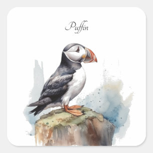 Puffin op een Rock Waterverf, op maat Vierkante Sticker