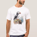 Puffin op een Rock Waterverf T-shirt<br><div class="desc">Draag uw liefde voor natuur en kunst met dit op maat gemaakte waterverf papegaaiduiker T-shirt. Dit zachte, comfortabele shirt heeft het elegante ontwerp van de papegaaiduiker, waardoor het een unieke en stijlvolle toevoeging aan uw garderobe is. Het levendige kunstwerk is afgedrukt op hoogwaardige stof, waardoor de kleuren helder blijven en...</div>