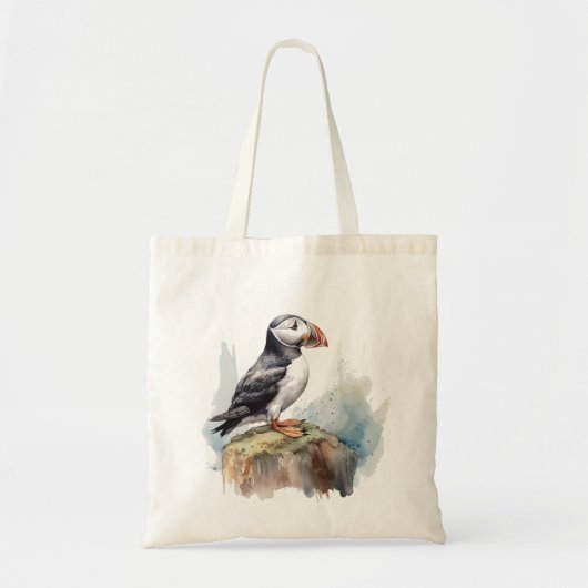 Puffin op een Rock Waterverf Tote Bag (Voorkant)